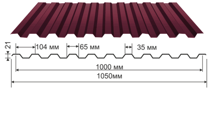 Профнастил вишневый RAL 3005 С-21 купить недорого в Москве Профнастил вишневый RAL 3005 С-21 купить недорого в Москве